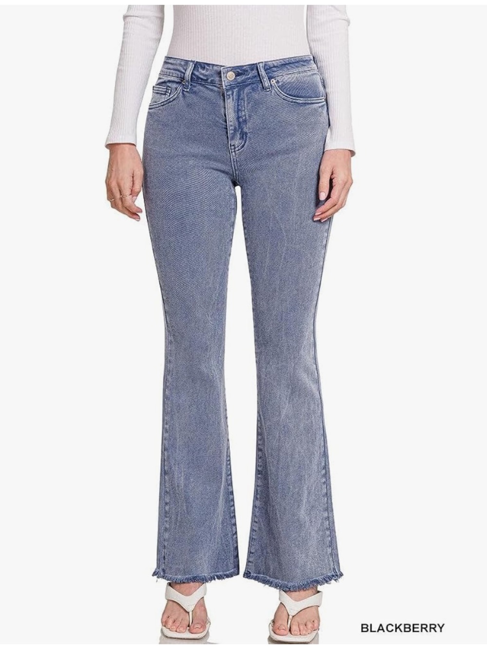 Zenana Slim Bootcut Flare Jeans Acid Wash Blackberry Blue Large